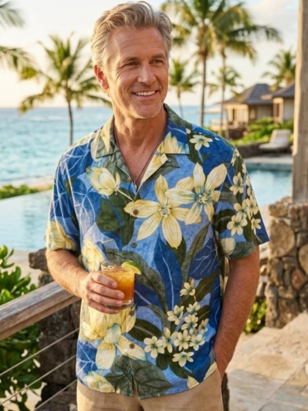 Tommy Bahama 100 Silk Hawaiian Camp Shirt XL Blue Floral Tropical